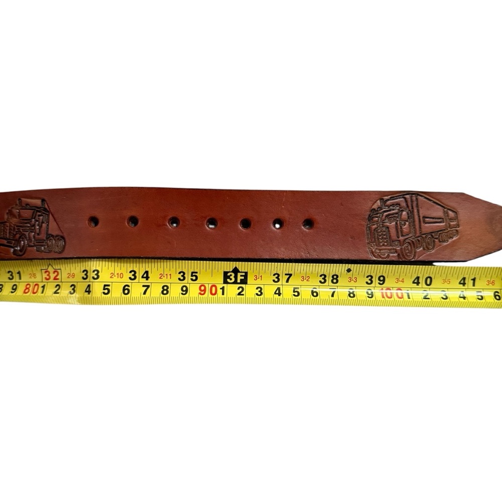 Vintage Tooled Transport Truck Brown Leather Belt Size 36 Removable Buckle USA - Picture 14 of 15